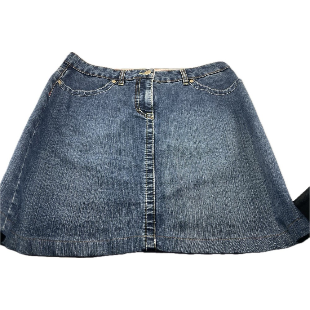 Escada sport Vintage Denim Skirt Blue Sz 36 S Cotton Logo Mini Knee Length